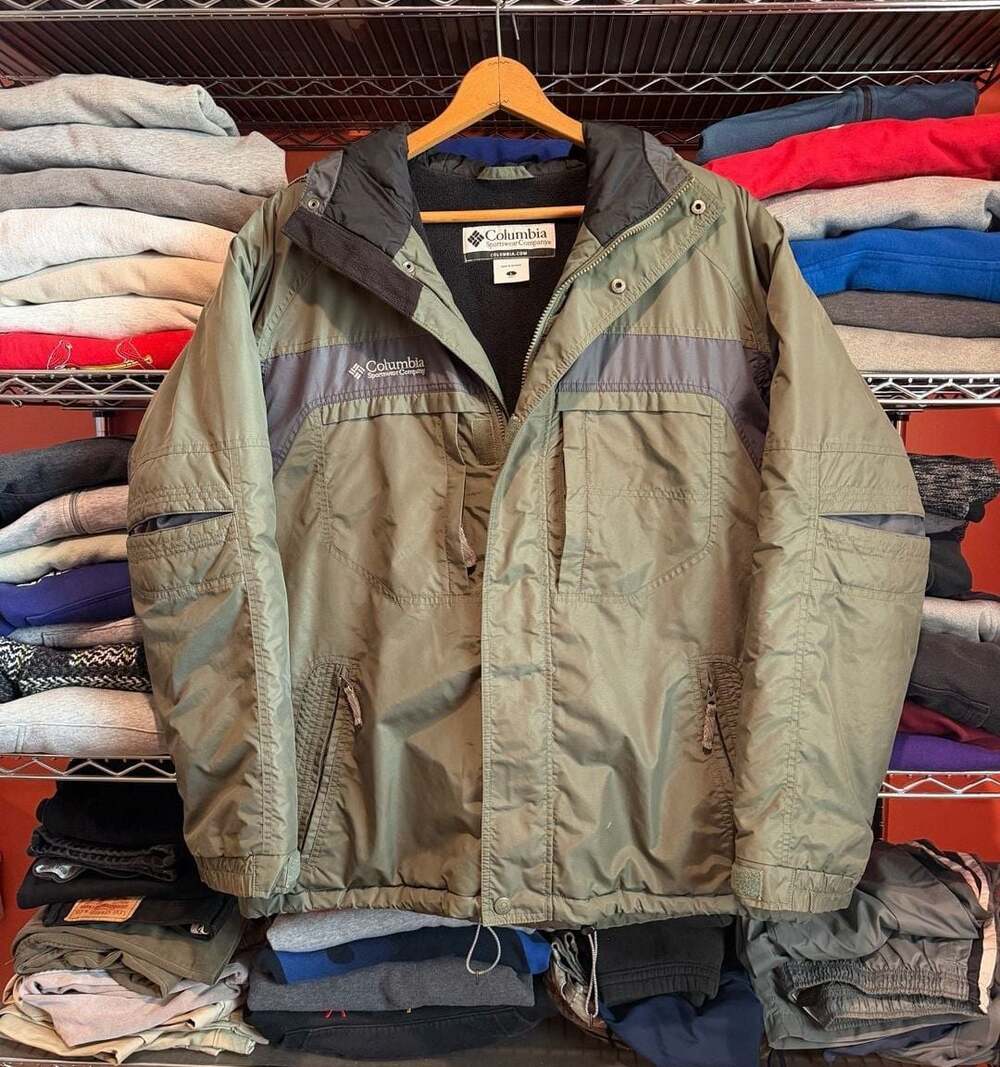 Columbia Sportswear Green Nylon Fleece Lined Hooded Winter Jacket Large